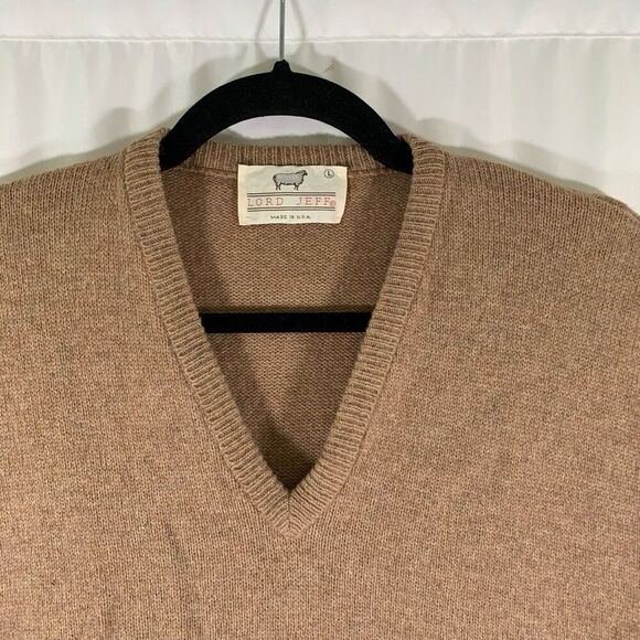 Lord Jeff Wool Vest Men's Large Brown Tight Knit Sleeveless Vneck - Picture 2 of 6